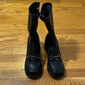 Sugar Thrillz Black Heart-Embellished Women's Loafer Boots